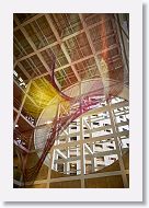 Art installment hanging over the Cube's lobby
