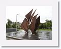 A metal sculpture in the Galway town center depicting the sails of the Irish Hooker, a traditional fishing boat designed to handle the strong seas of the North Atlantic