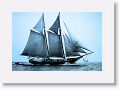 Photo of the schooner Australia undersail on the outside its reconstruction building